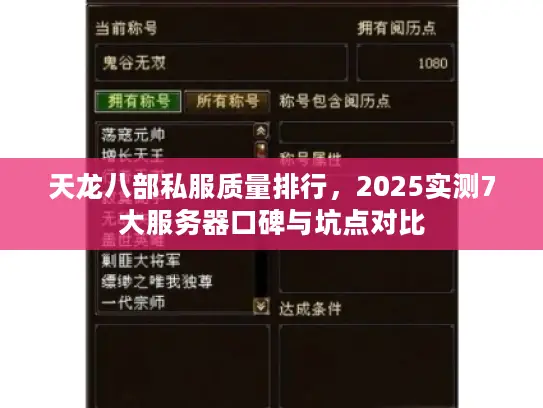天龙八部私服质量排行，2025实测7大服务器口碑与坑点对比