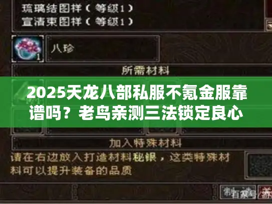 2025天龙八部私服不氪金服靠谱吗？老鸟亲测三法锁定良心服