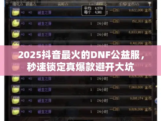 2025抖音最火的DNF公益服，秒速锁定真爆款避开大坑