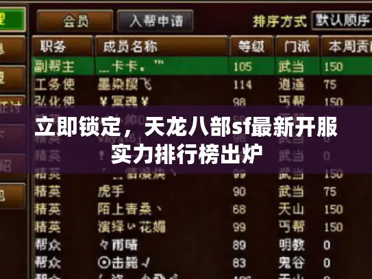 立即锁定，天龙八部sf最新开服实力排行榜出炉