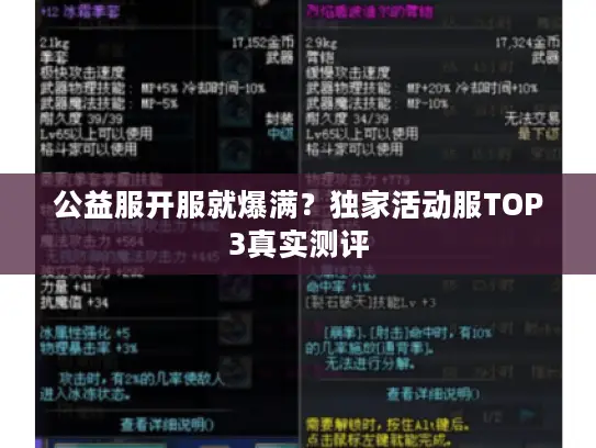 公益服开服就爆满?独家活动服TOP3真实测评 公益服开服就爆满?独家活动服TOP3真实测评