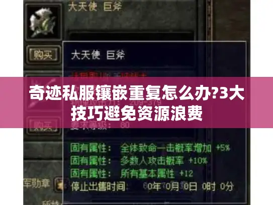 奇迹私服镶嵌重复怎么办?3大技巧避免资源浪费