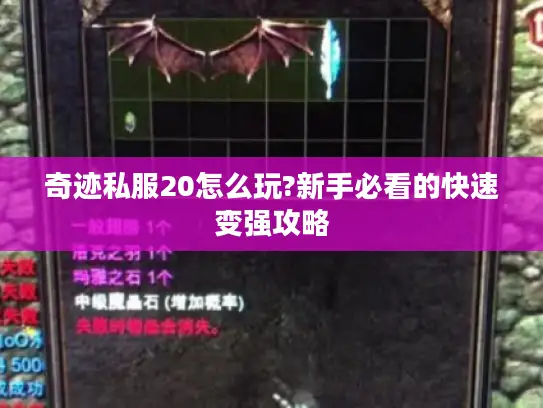 奇迹私服20怎么玩?新手必看的快速变强攻略