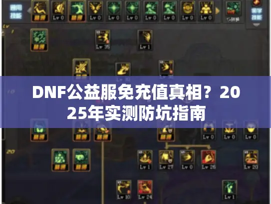 DNF公益服免充值真相？2025年实测防坑指南