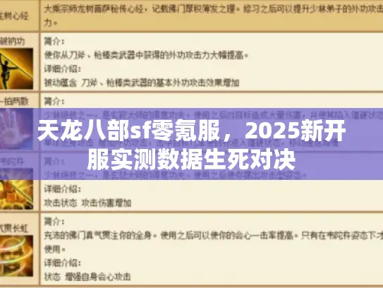 天龙八部sf零氪服，2025新开服实测数据生死对决
