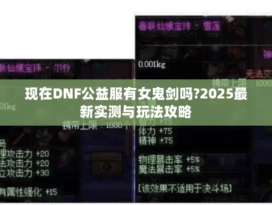 现在DNF公益服有女鬼剑吗?2025最新实测与玩法攻略