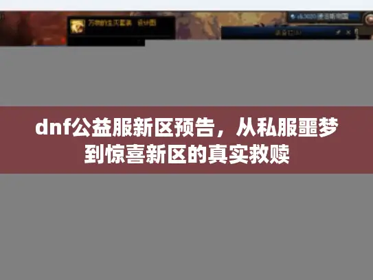 dnf公益服新区预告，从私服噩梦到惊喜新区的真实救赎