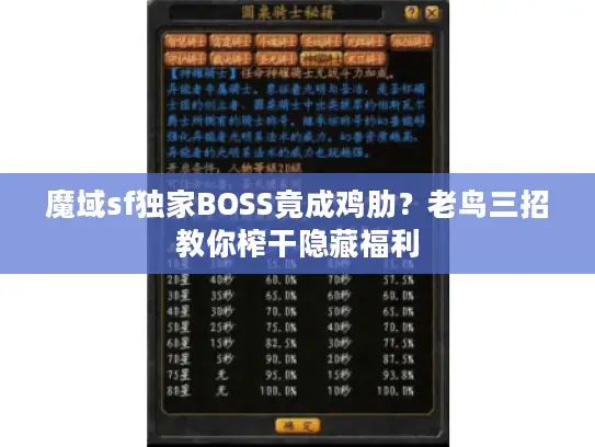 魔域sf独家BOSS竟成鸡肋?老鸟三招教你榨干隐藏福利 魔域sf独家BOSS竟成鸡肋?老鸟三招教你榨干隐藏福利