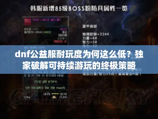 dnf公益服耐玩度为何这么低？独家破解可持续游玩的终极策略