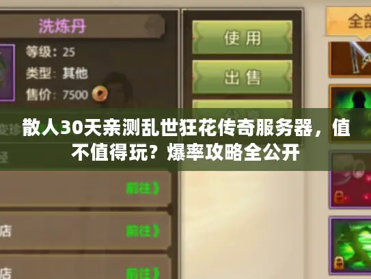 散人30天亲测乱世狂花传奇服务器，值不值得玩？爆率攻略全公开