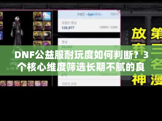 DNF公益服耐玩度如何判断？3个核心维度筛选长期不腻的良心服