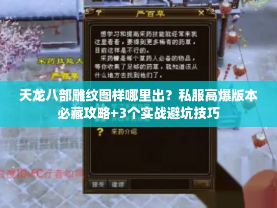 天龙八部雕纹图样哪里出?私服高爆版本必藏攻略+3个实战避坑技巧 天龙八部雕纹图样哪里出?私服高爆版本必藏攻略+3个实战避坑技巧
