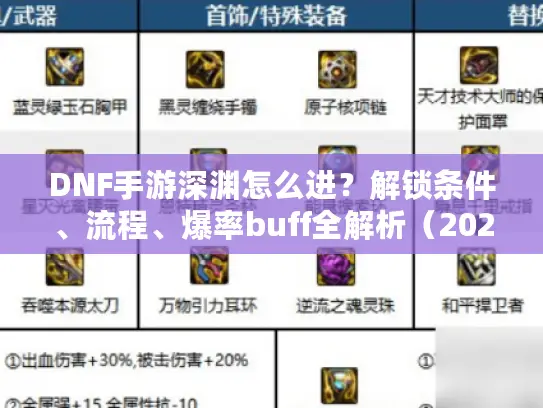 DNF手游深渊怎么进？解锁条件、流程、爆率buff全解析（2026最新版）