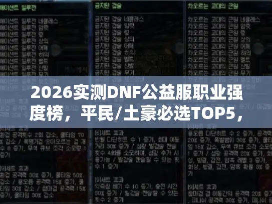 2026实测DNF公益服职业强度榜，平民/土豪必选TOP5，刷图PK双通指南