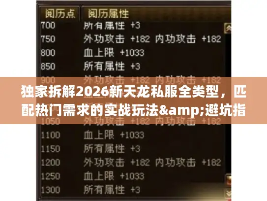 独家拆解2026新天龙私服全类型,匹配热门需求的实战玩法&避坑指南 独家拆解2026新天龙私服全类型,匹配热门需求的实战玩法&避坑指南