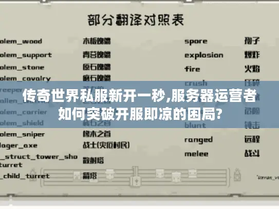 传奇世界私服新开一秒,服务器运营者如何突破开服即凉的困局?