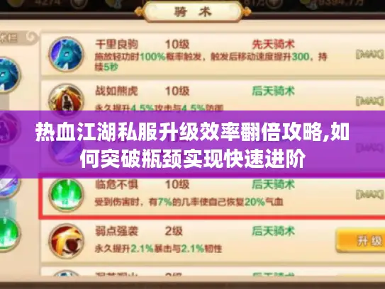 热血江湖私服升级效率翻倍攻略,如何突破瓶颈实现快速进阶