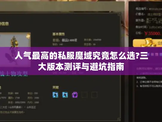 人气最高的私服魔域究竟怎么选?三大版本测评与避坑指南