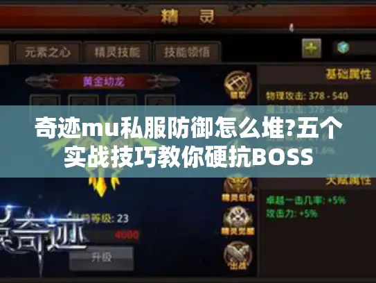 奇迹mu私服防御怎么堆?五个实战技巧教你硬抗BOSS