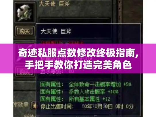 奇迹私服点数修改终极指南,手把手教你打造完美角色