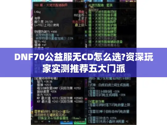 DNF70公益服无CD怎么选?资深玩家实测推荐五大门派