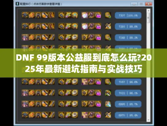 DNF 99版本公益服到底怎么玩?2025年最新避坑指南与实战技巧