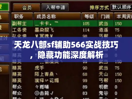 天龙八部sf辅助566实战技巧，隐藏功能深度解析