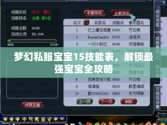 梦幻私服宝宝15技能表，解锁最强宝宝全攻略