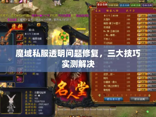 魔域私服透明问题修复，三大技巧实测解决