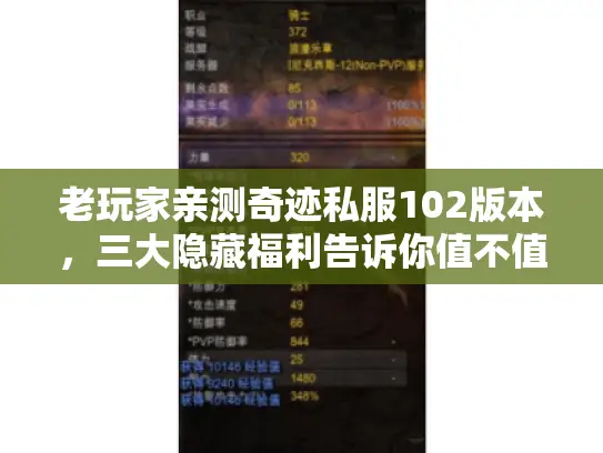 老玩家亲测奇迹私服102版本，三大隐藏福利告诉你值不值