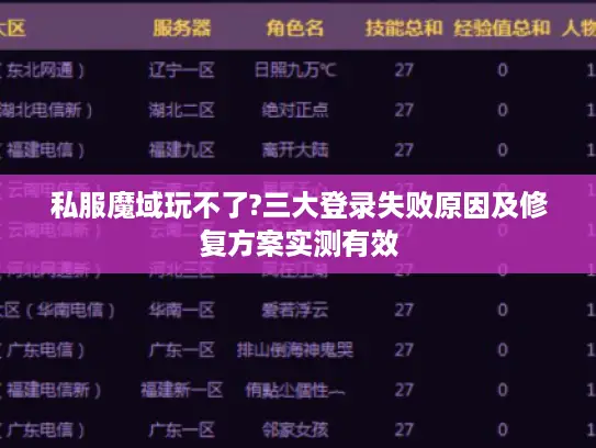私服魔域玩不了?三大登录失败原因及修复方案实测有效 私服魔域玩不了?三大登录失败原因及修复方案实测有效