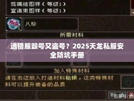选错服毁号又盗号？2025天龙私服安全防坑手册