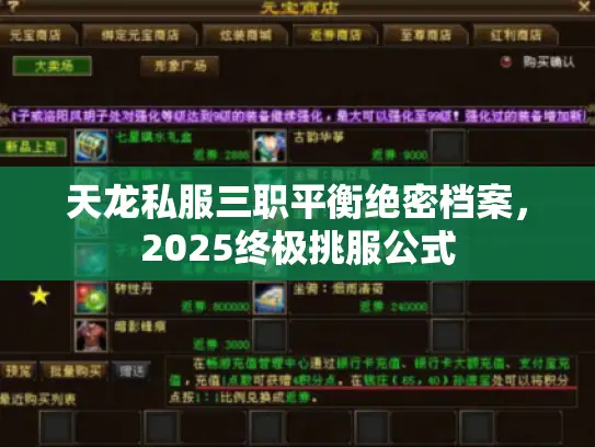 天龙私服三职平衡绝密档案，2025终极挑服公式